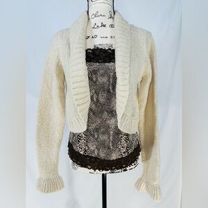 Vintage Mossimo Bolero Shrug Sweater Large Cropped Y2K Layer Beige Knit Clueless